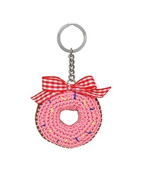 Happy Threads Pink Donut Crochet Keychain